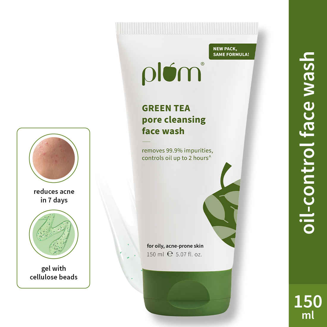 Buy Plum Green Tea Pore Cleansing Face Wash For Oily Skin | With Glycolic Acid | Fights Acne, Controls Excess Oil | Removes Dead Skin Cells | Gentle & Non-Drying | Women & Men | 100% Vegan | 150 ml - Purplle
