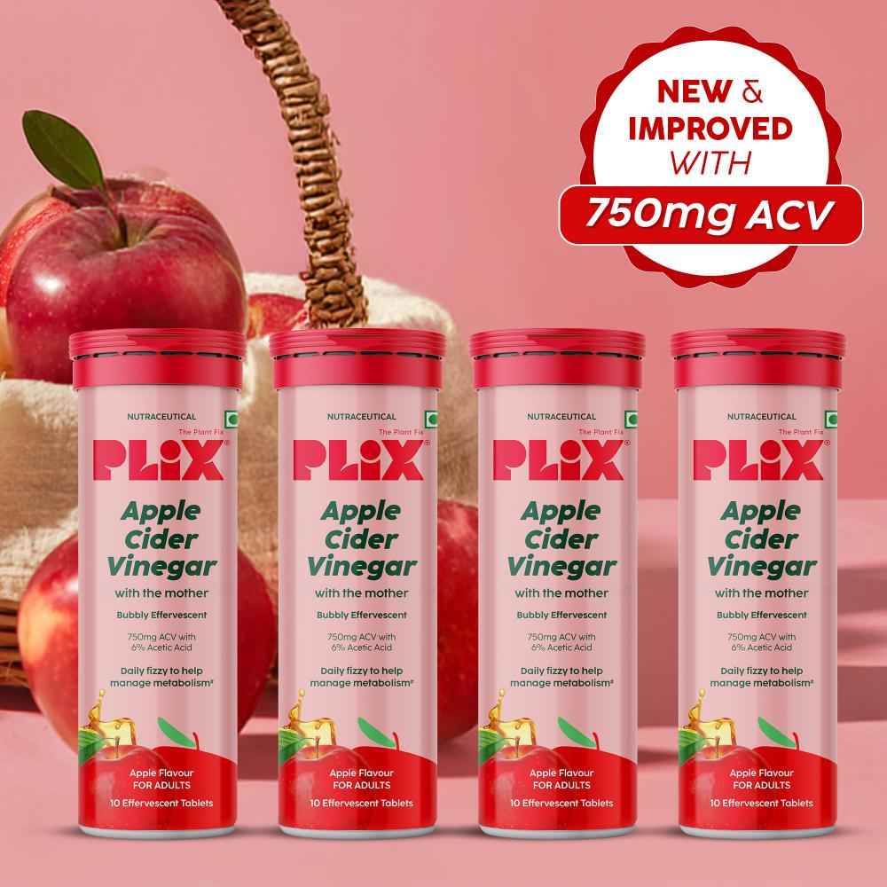 Buy PLIX Apple Cider Vinegar Effervescent Tablets (Apple Burst)| Pack of 4 (40 Tabs) - Purplle