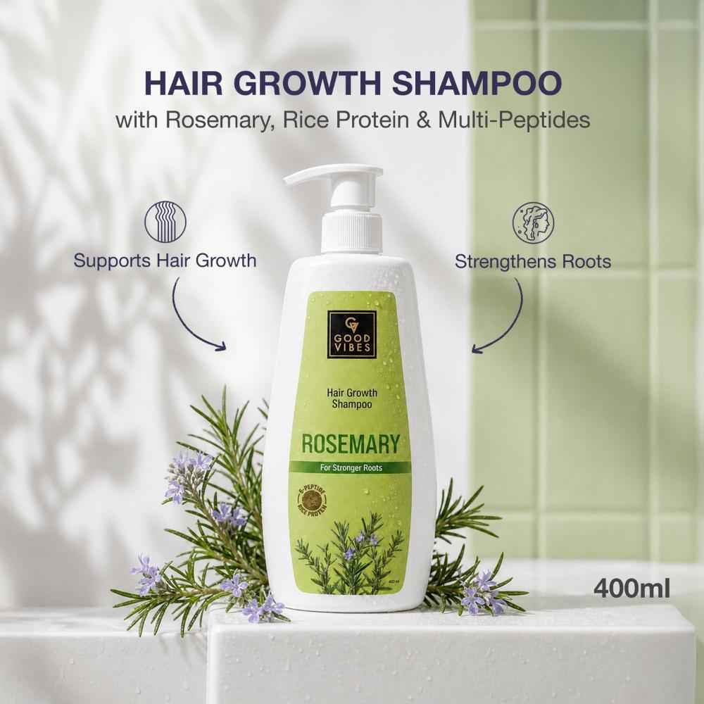 Buy Good Vibes Rosemary, Rice Protein & Multi Peptide Hair Growth Shampoo | Powered With Rosemary Extract & Multi Peptides | Strengthens Roots & Reduces Hair Fall | Supports Healthy Hair Growth | Non-Drying Formula | Suitable for All Hair Types | 400 ml - Purplle