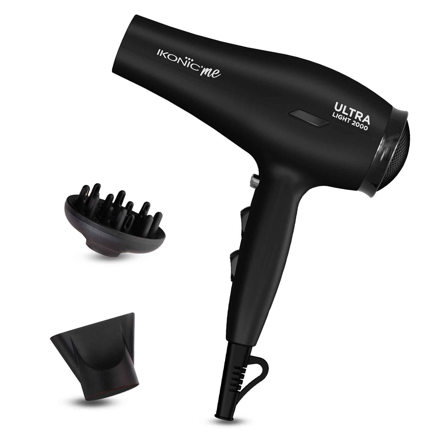 Buy Ikonic Me Ultralight 2000 Hair Dryer - Black | Hair Dryer 2000 Watts With Nozzle, Diffuser, Hot And Cold Air Feauture, 2 Speed 3 Heat Settings With Cool Shot, Hanging Loop, For Both Men And Women, Suitable For All Hair Types, 1 Yr Warranty Black 1 pc - Purplle