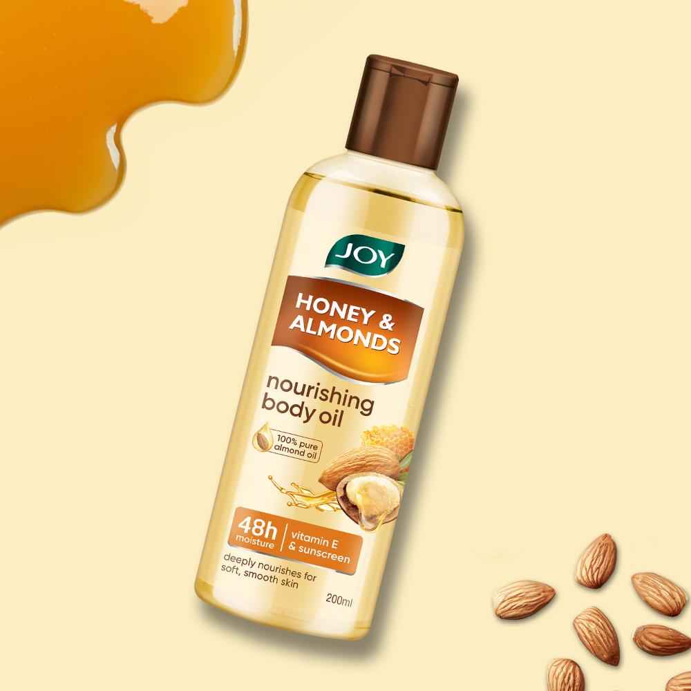 Buy Joy Honey & Almonds Nourishing Body Oil 200 ml | 48h Moisture | 100% Pure Almond Oil | Vitamin E & Sunscreen | Full-Body Relaxation Body Oil - Purplle