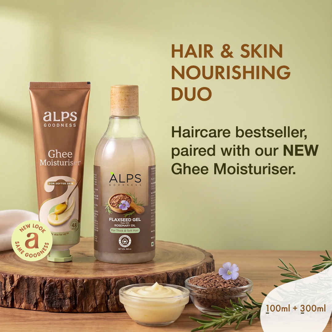 Buy Alps Goodness Hair & Skin Nourishing Duo | Flaxseed Gel with Rosemary Hair Mask (300 ml) + Ghee Moisturiser (100 gm) | Hair Growth, Frizz Control & Deep Skin Hydration | Combo of 2 - Purplle