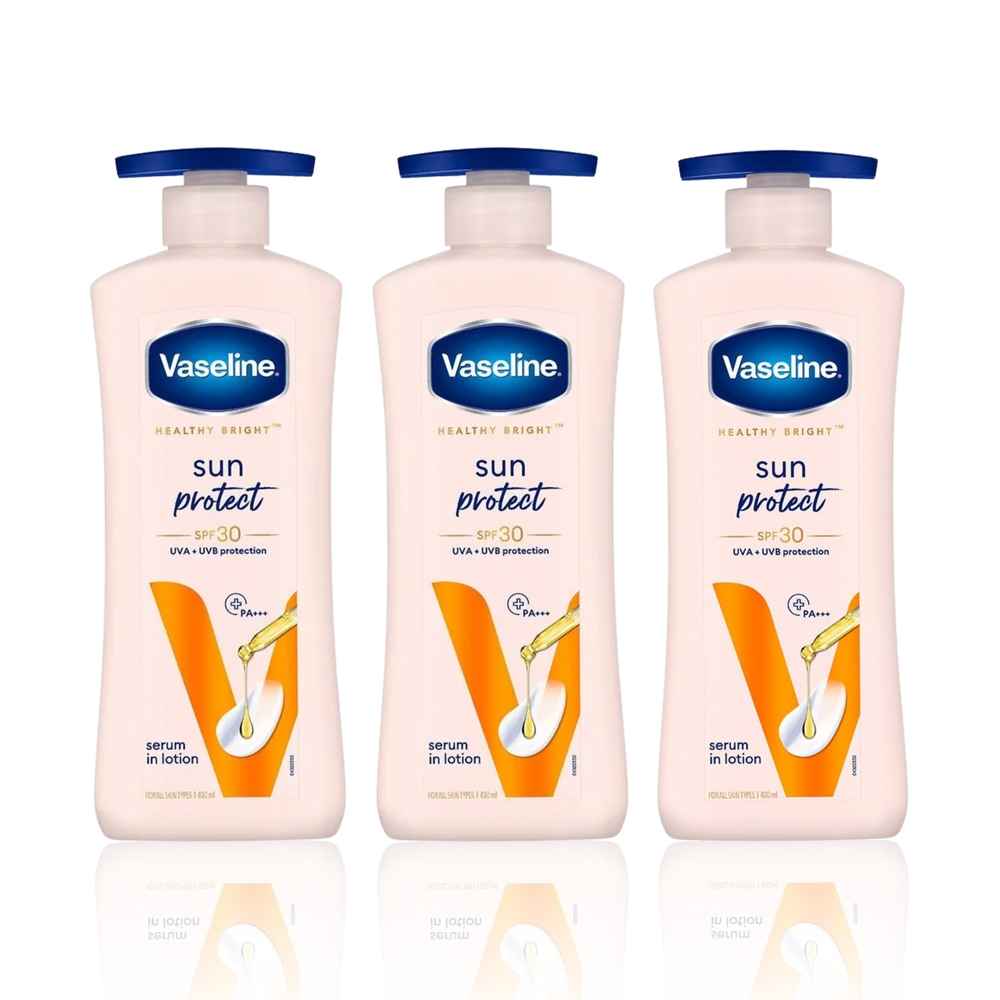 Buy Vaseline Sun Protect SPF 30 Body Lotion Reduces Tan Lines in 7 Days UVA + UVB PA+++ 400 ml (Pack of 3) - Purplle