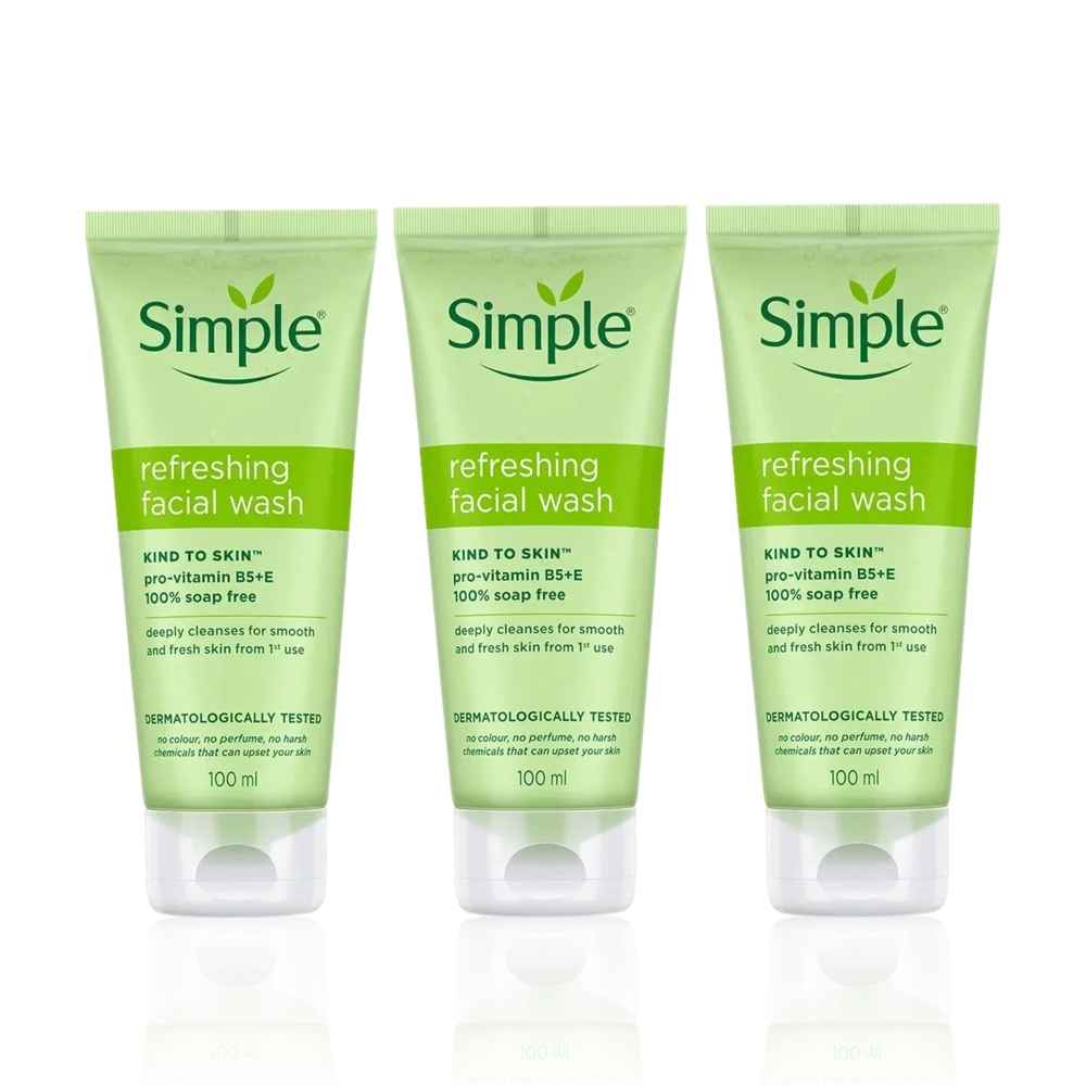 Buy Simple Kind To Skin Refreshing Face Wash (100 ml) |A For All Skin TypesA | No Soap No Added Perfume No Harsh Chemicals No Artificial Color No Alcohol and No Parabens (Pack of 3) - Purplle