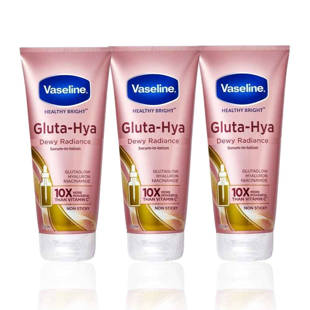Buy Vaseline Gluta-Hya Dewy Radiance Lotion for Face & Body | Gives Brighter Skin | Glutathione & Niacinamide Infused Moisturizer 200 ml (Pack of 3) - Purplle