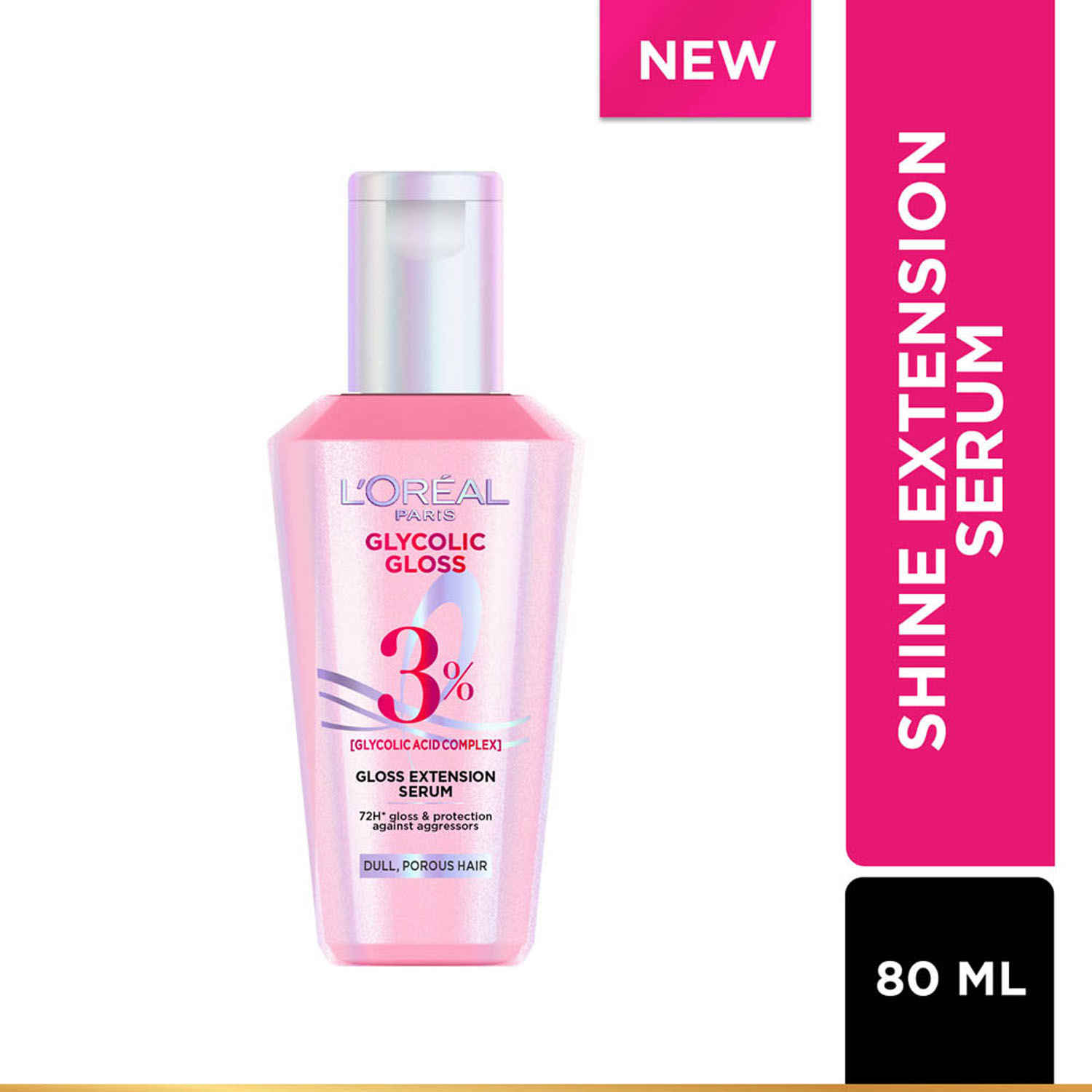 Buy L'Oreal Paris Glycolic Gloss Serum Powered By Glycolic Acid For Dull Hair Gives 72H Shine & Improves Hair Quality 80 ml, Tester - Purplle