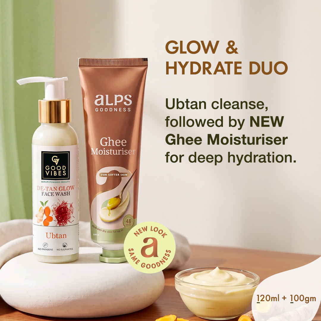 Buy Good Vibes X Alps Goodness Glow & Hydrate Duo | | De-Tan Face Wash 120 ml + Deep Nourishing Moisturiser 100 gm | Cleanses, Brightens & Hydrates Combo of 2 - Purplle