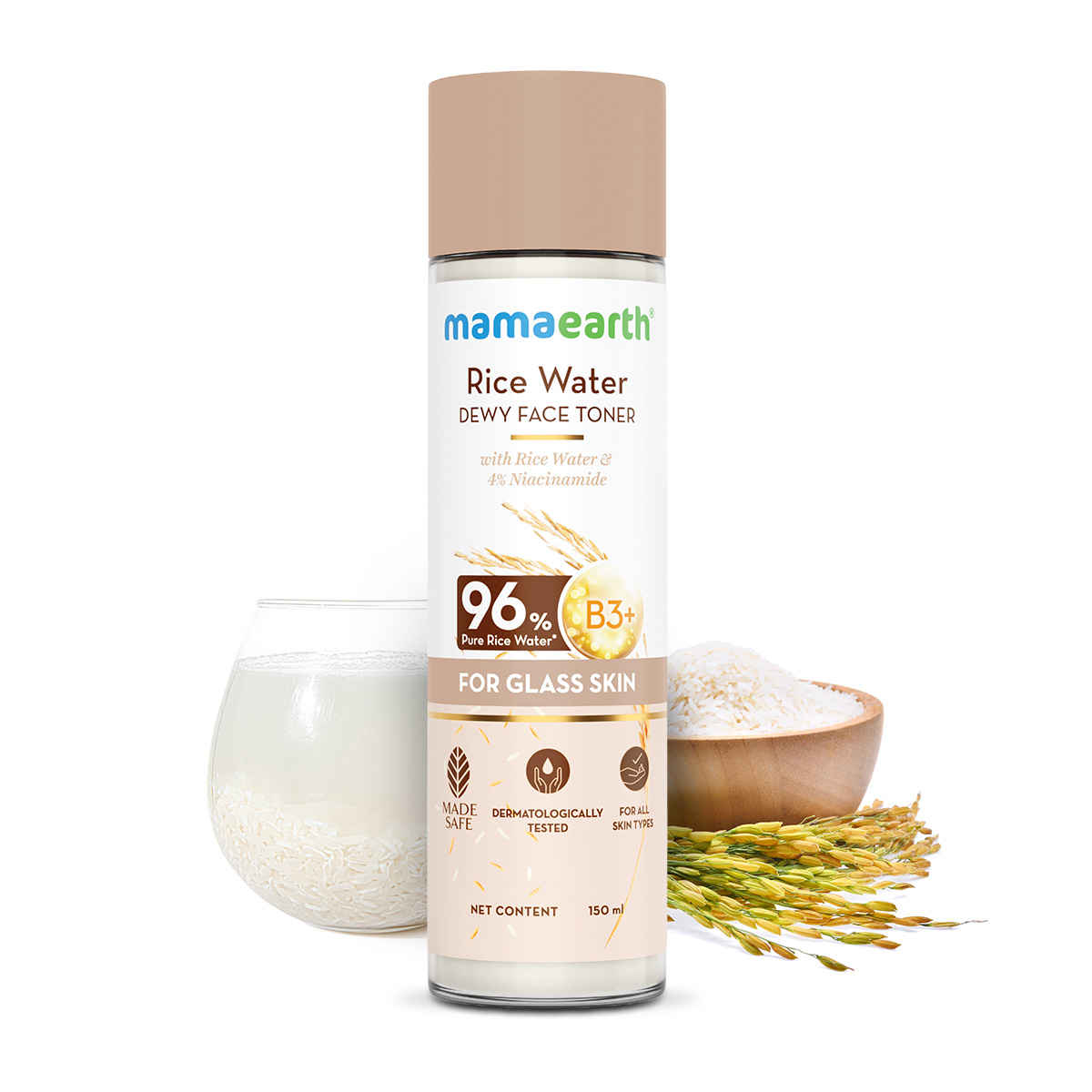 Buy ﻿Mamaearth Rice Water Dewy Face Toner with Rice Water & 4% Niacinamide for Glass Skin 150 ml | Intensely Hydrates | Minimizes Pores | Even Skin Tone | Korean Rice Toner | Alcohol-Free | Suits All Skin Types - Purplle