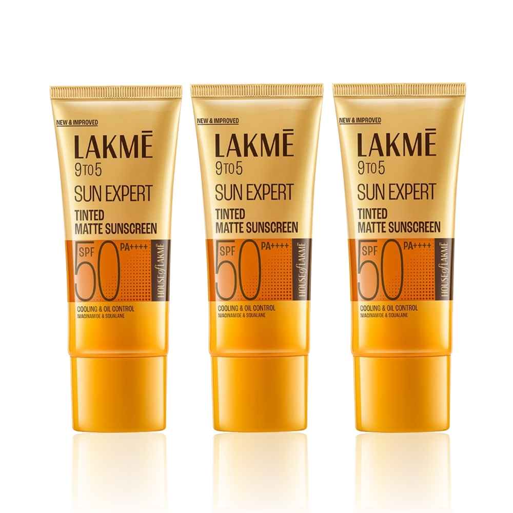 Buy Lakme Tinted Sunscreen with Niacinamide for Even Toned Skin SPF 50 PA+++ In-Vivo tested 100 ml (Pack of 3) - Purplle