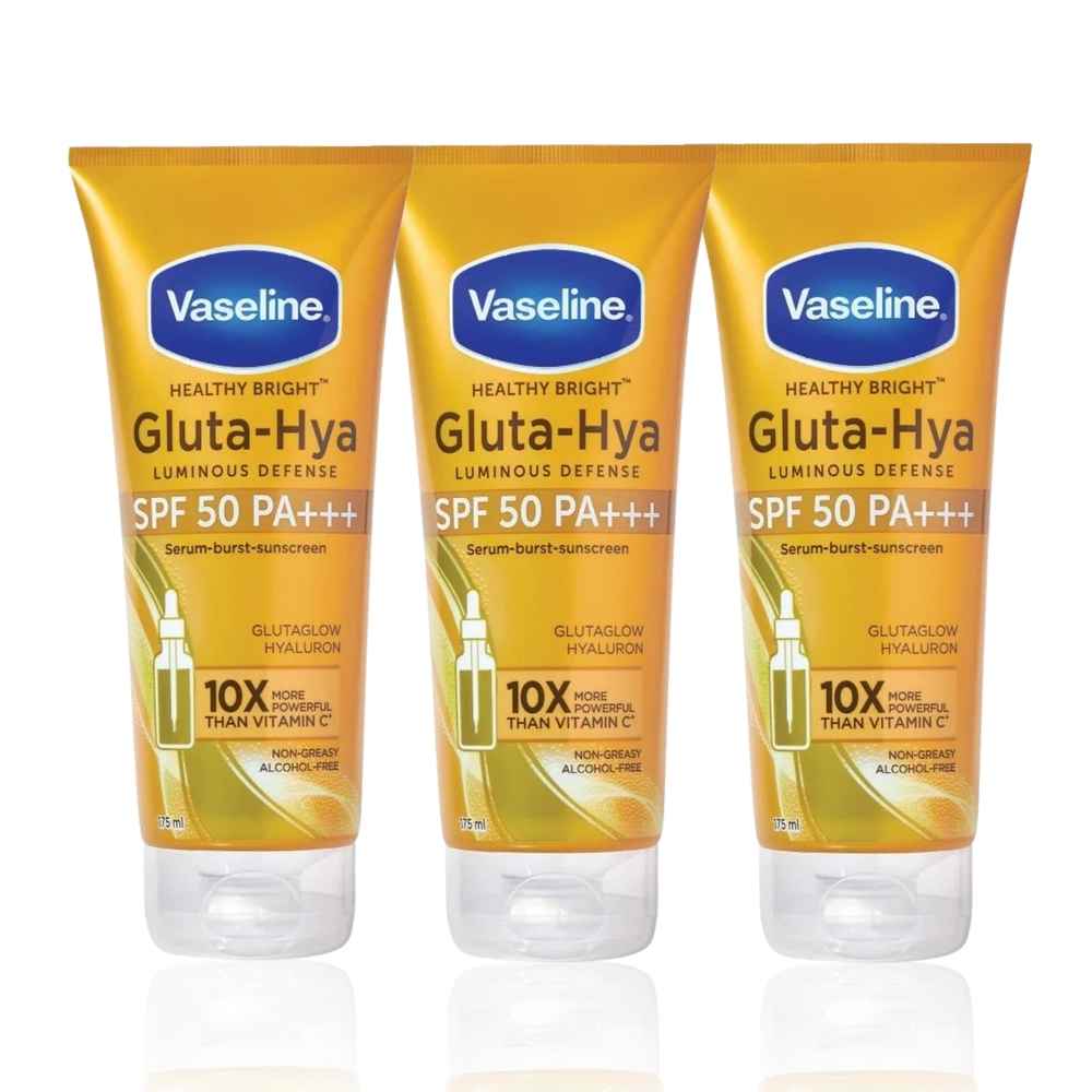 Buy Vaseline Gluta Hya - Antioxidant SPF 50 PA+++ Sunscreen | Glutathione & Hyaluronic Acid 70 ml | Suitable for All Skin Types | For Glowing and Radiant Skin (Pack of 3) - Purplle