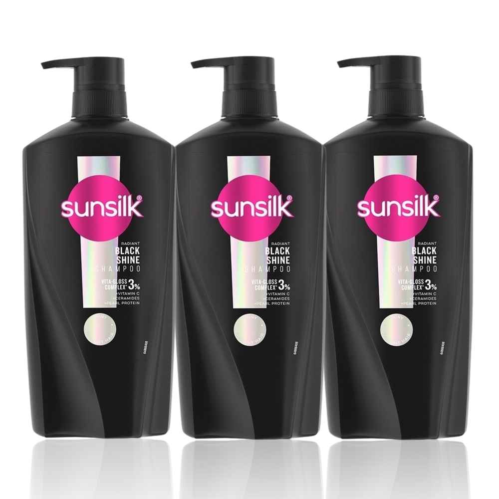 Buy Sunsilk Radiant Black Shine Shampoo 650 ml (Pack of 3) - Purplle