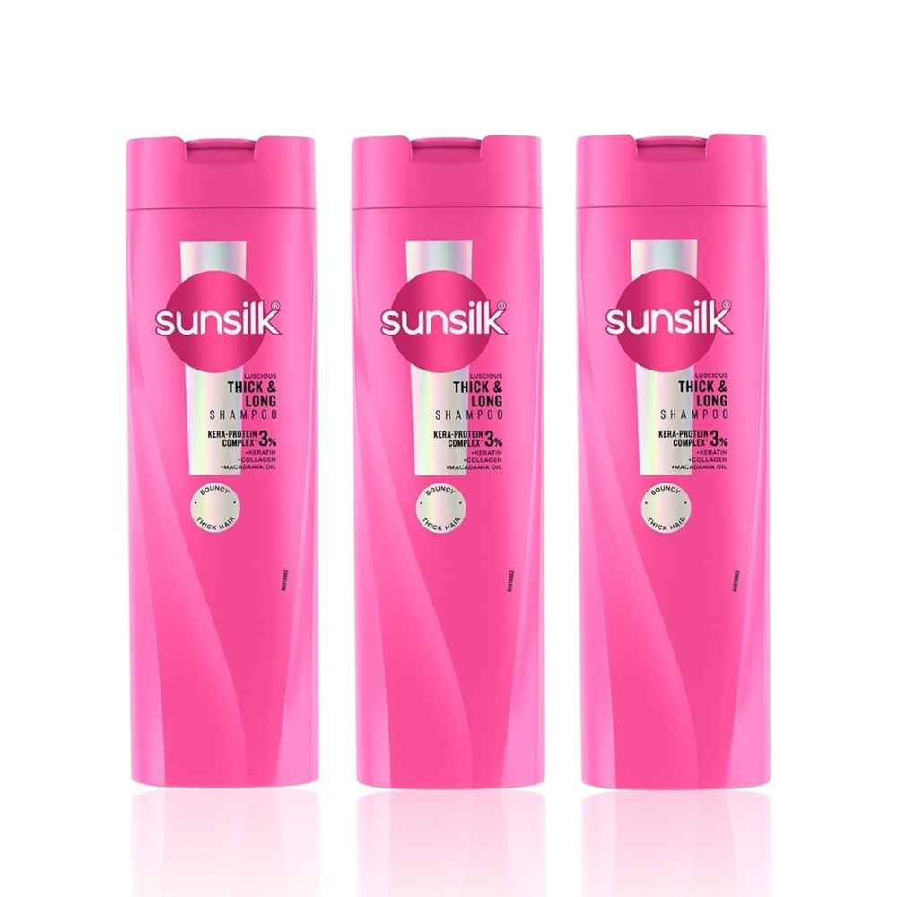 Buy Sunsilk Luscious Thick & Long Shampoo with 3% Kera-Protein Complex 350 ml for Reduced Breakage (Pack of 3) - Purplle