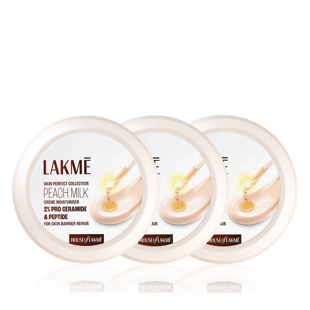 Buy Lakme Peach Creme Moisturiser Ceramide & Peptide Skin Barrier Repair & Hydrated Glow 100 gm (Pack of 3) - Purplle