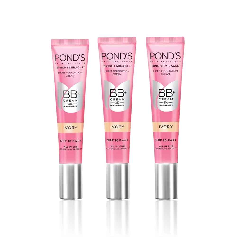 Buy Ponds BB+ Cream| Instant Spot Coverage + Light Make-up Glow | Tinted Moisturiser | Enhances Glow |Ivory |18 gms (Pack of 3) - Purplle