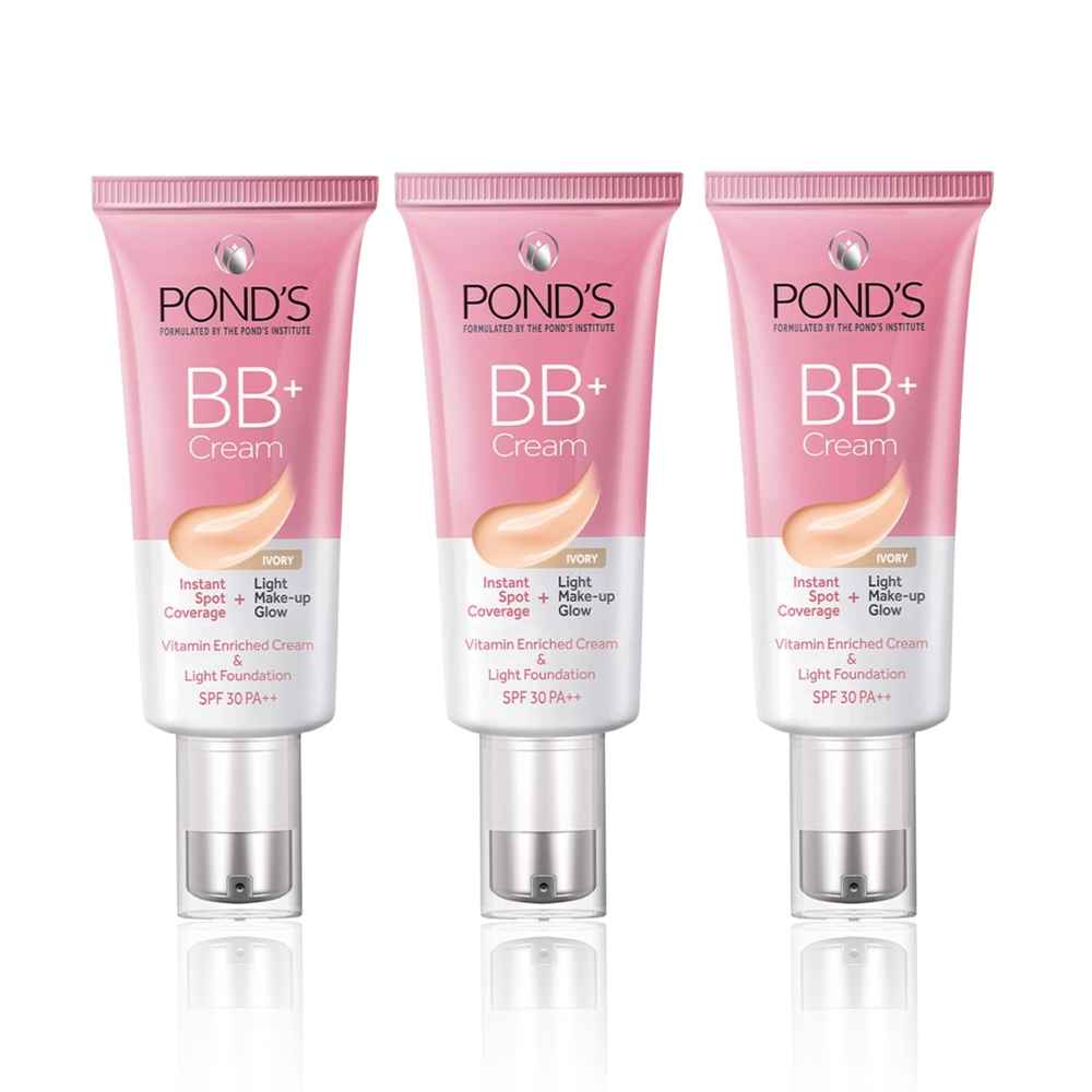 Buy Ponds BB+ Cream| Instant Spot Coverage + Light Make-up Glow | Tinted Moisturiser | Enhances Glow |Ivory |30 gm (Pack of 3) - Purplle
