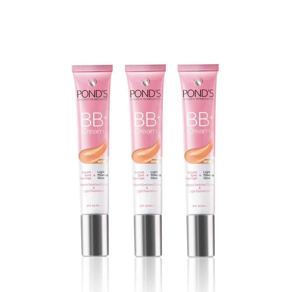 Buy Ponds BB+ Cream Instant Spot Coverage + Light Make-up Glow Natural 18 gm (Pack of 3) - Purplle
