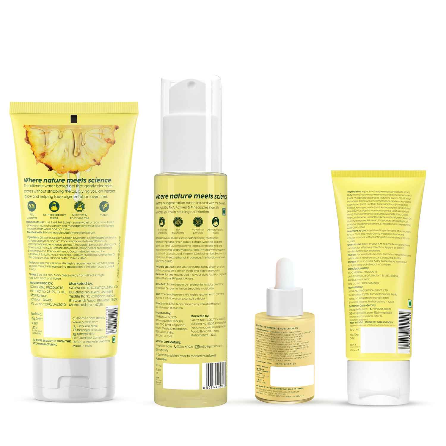 Buy PLIX Pineapple Depigmentation Regime | Juicy Cleanser, Fruity Toner, 2% Alpha Arbutin Serum & Dewy Sunscreen | Helps Fade Dark Spots & Pigmentation | For Brighter, Even-Toned Skin (4 pc) - Purplle