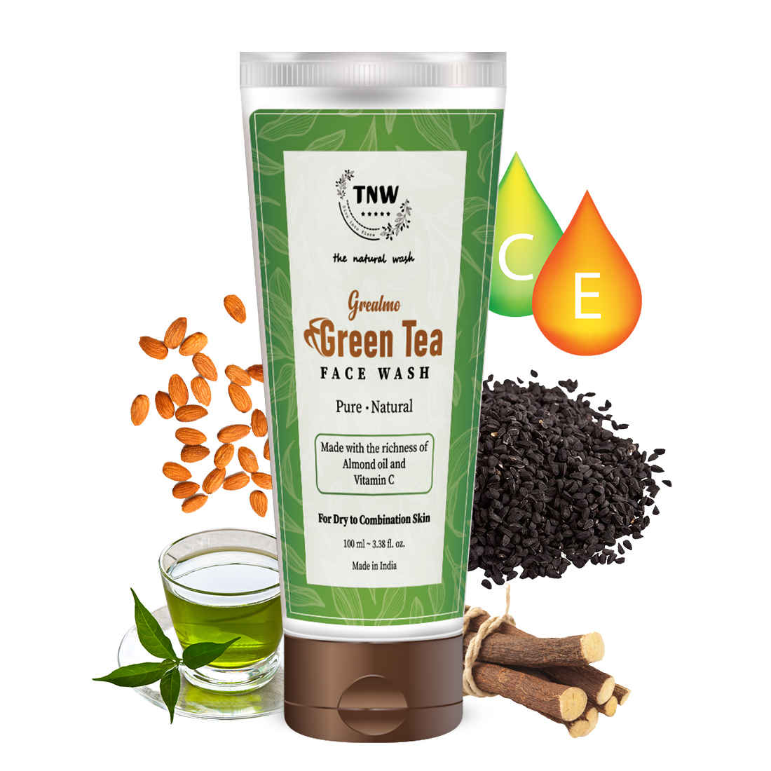 Buy TNW The Natural Wash Green Tea Face Wash for Dry to Combination Skin | Grealmo Face wash 100 ml - Purplle