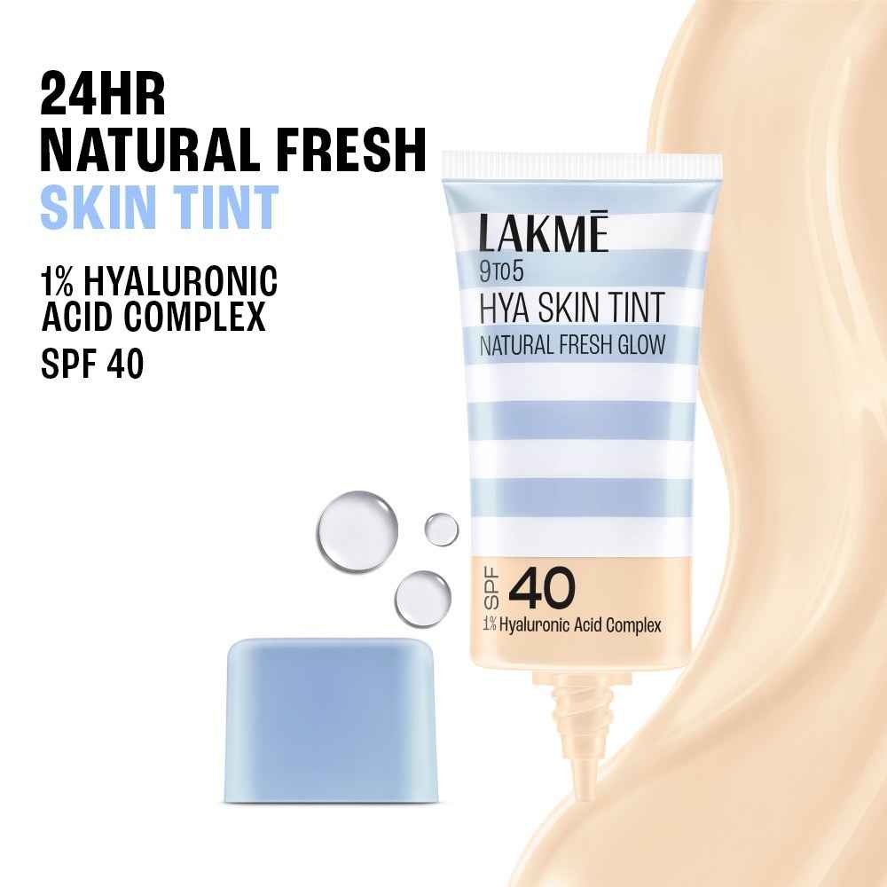 Buy Lakme 9 to 5 Hya Skin Tint, Fresh Glow Finish, up to 24 hours, SPF40 Foundation, C-100 Cool Ivory (27 ml) - Purplle