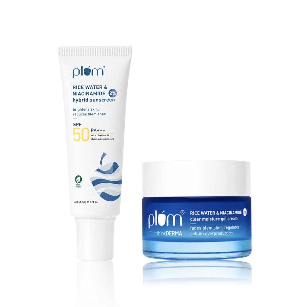 Buy Plum Moisturize and Protect duo (2% Nicinamide Moisturizer + Sunscreen 50 gm each) - Purplle