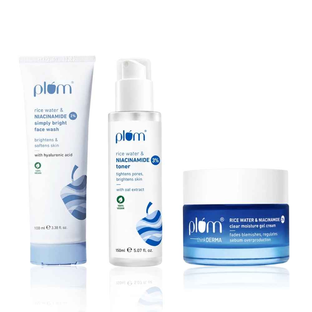 Buy Plum Niacinamide CTM Routine (2% Nicinamide Face Wash 100 ml + 3% Nicinamide Toner 150ml + 2% Nicinamide Moisturizer 50 gm) - Purplle