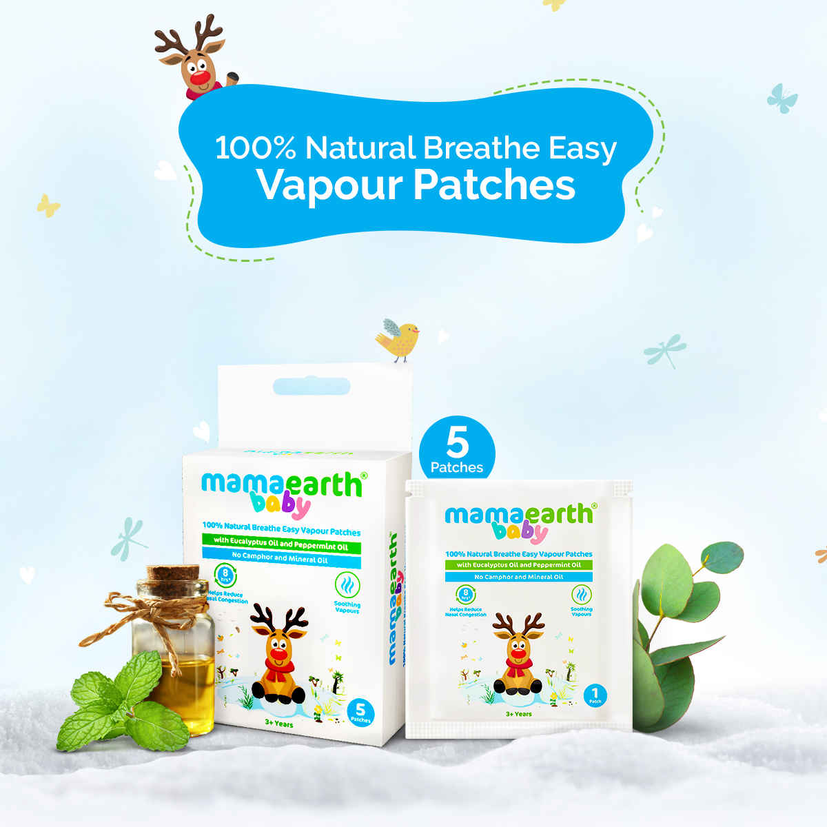 Buy Mamaearth Baby 100% Natural Breathe Easy Vapour Patches with Eucalyptus Oil & Peppermint Oil - 5 pcs 100% Natural Ingredients | Free from Camphor & Mineral Oil | Up to 8 Hrs Relief from Nasal Congestion Baby Skin Care (5 pc) - Purplle
