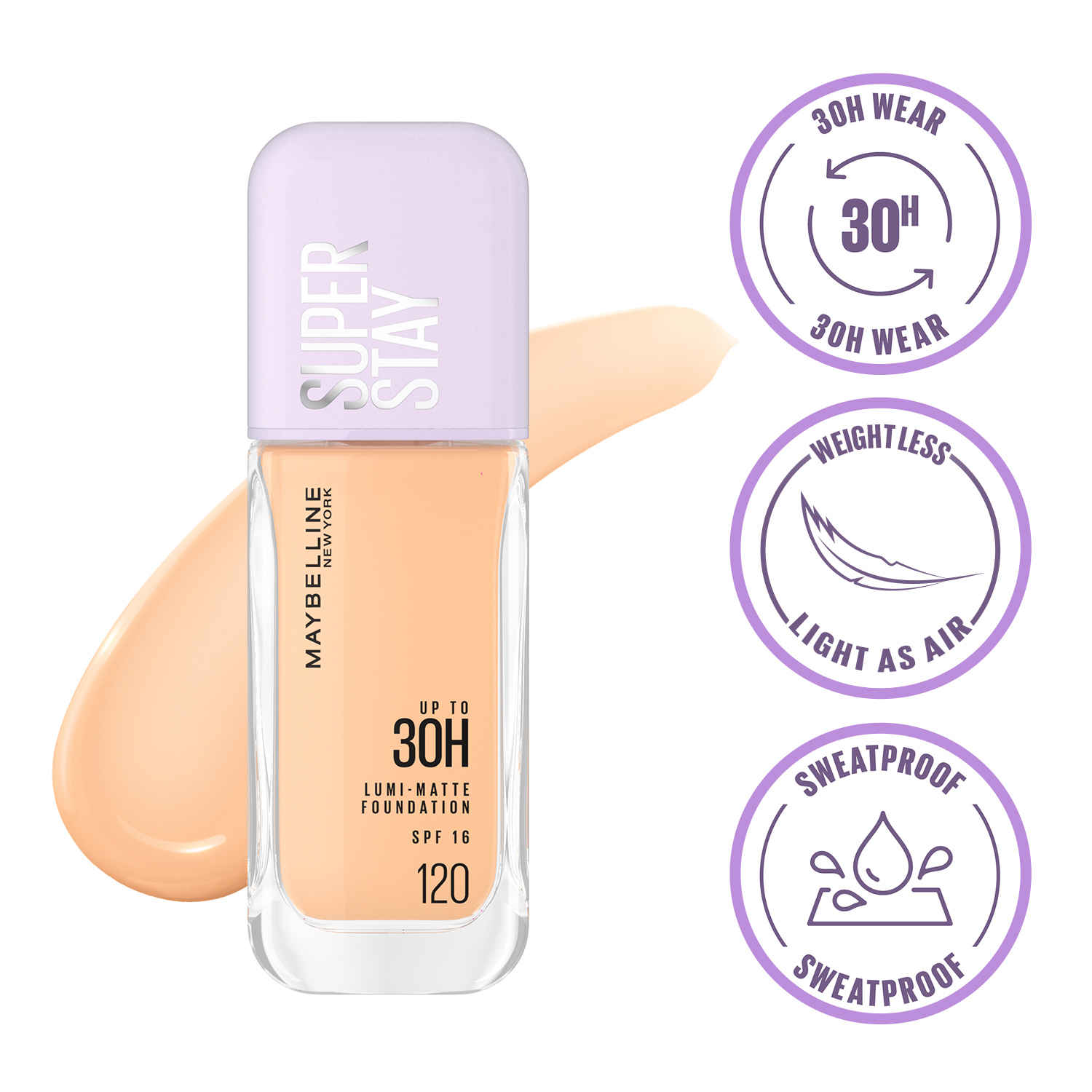 Buy Maybelline New York Super Stay Lumi-Matte Liquid Foundation 30H Longwear yet Light-As-Air, 120, 35 ml - Purplle