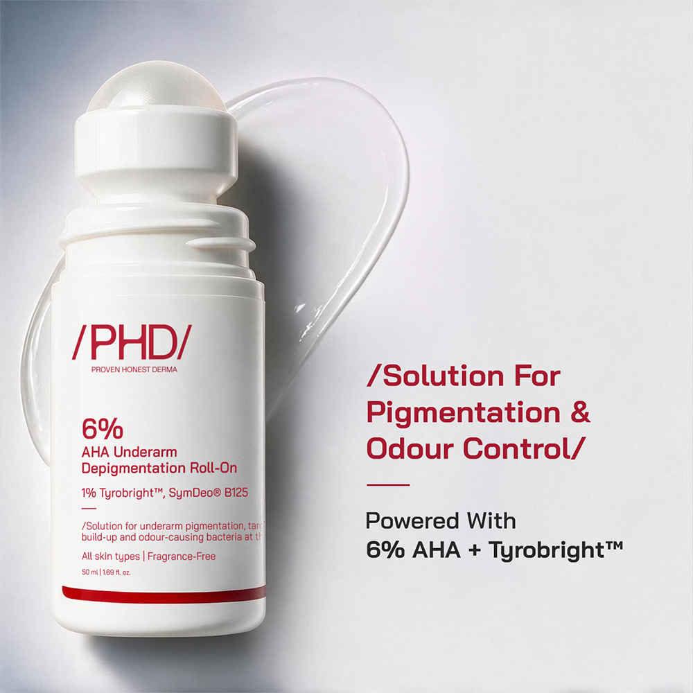 Buy Proven Honest Derma (PHD) 6% AHA Underarm Roll-On Deodorant | Reduces Underarm Pigmentation & Body Odor | Brightens Dark Underarms for Even Skin Tone | Fragrance-Free (50 ml) - Purplle