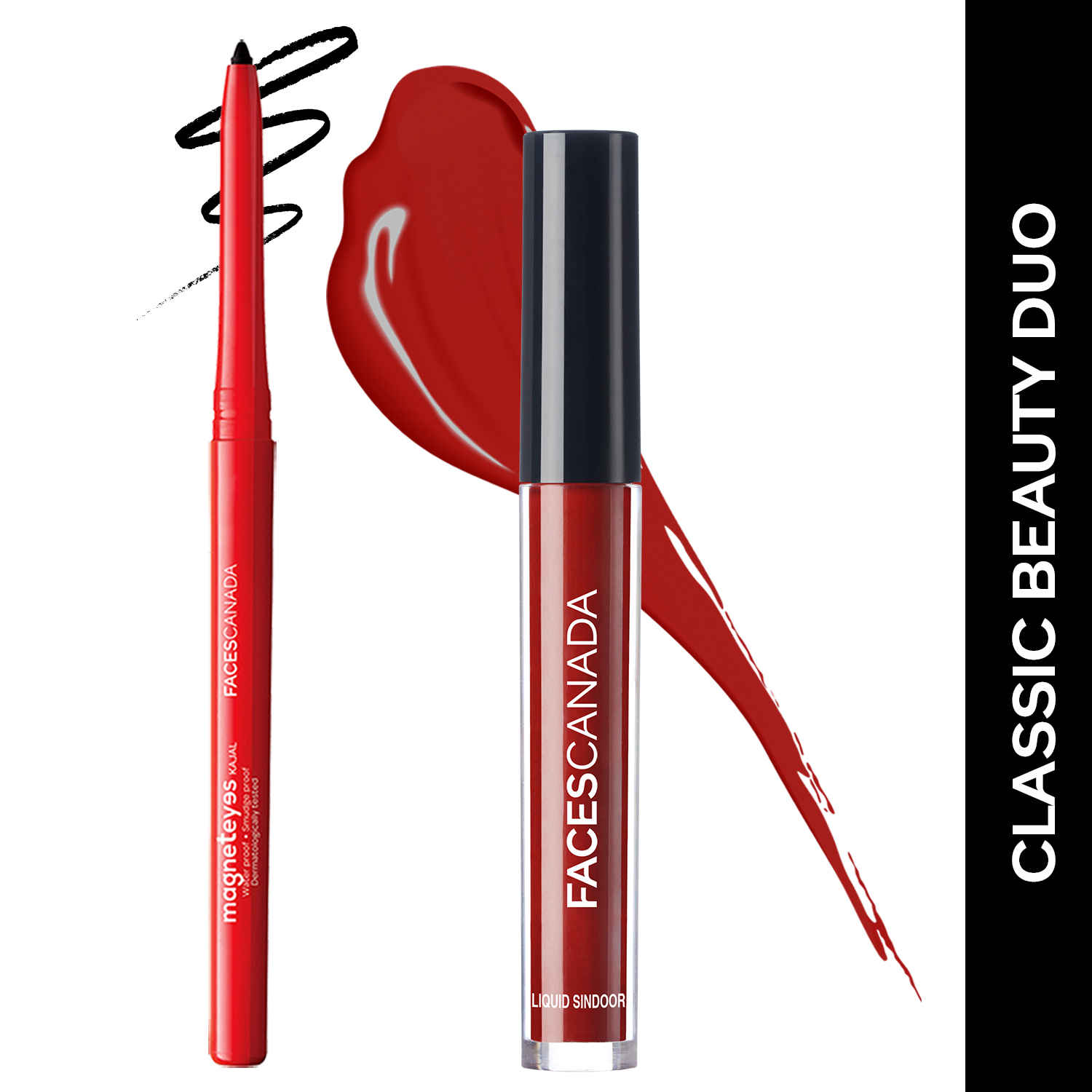 Buy FACES CANADA Classic Beauty Duo - Maroon Liquid Sindoor (2.5 ml) + Black Magneteyes Kajal (0.35 gm) | Long Lasting | Highly Pigmented | Water-Proof | Festive Makeup Gift Set for Women Combo of 2 - Purplle