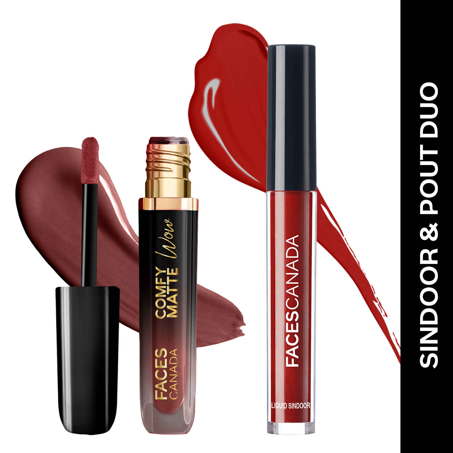 Buy FACES CANADA Sindoor & Pout Duo - Maroon Liquid Sindoor (2.5 ml) + Comfy Matte Wow Liquid Lipstick - Cocoa Crush (3.8 ml) | Long Lasting | High Pigment | Water-Proof | Festive Makeup Gift Set for Women Combo of 2 - Purplle