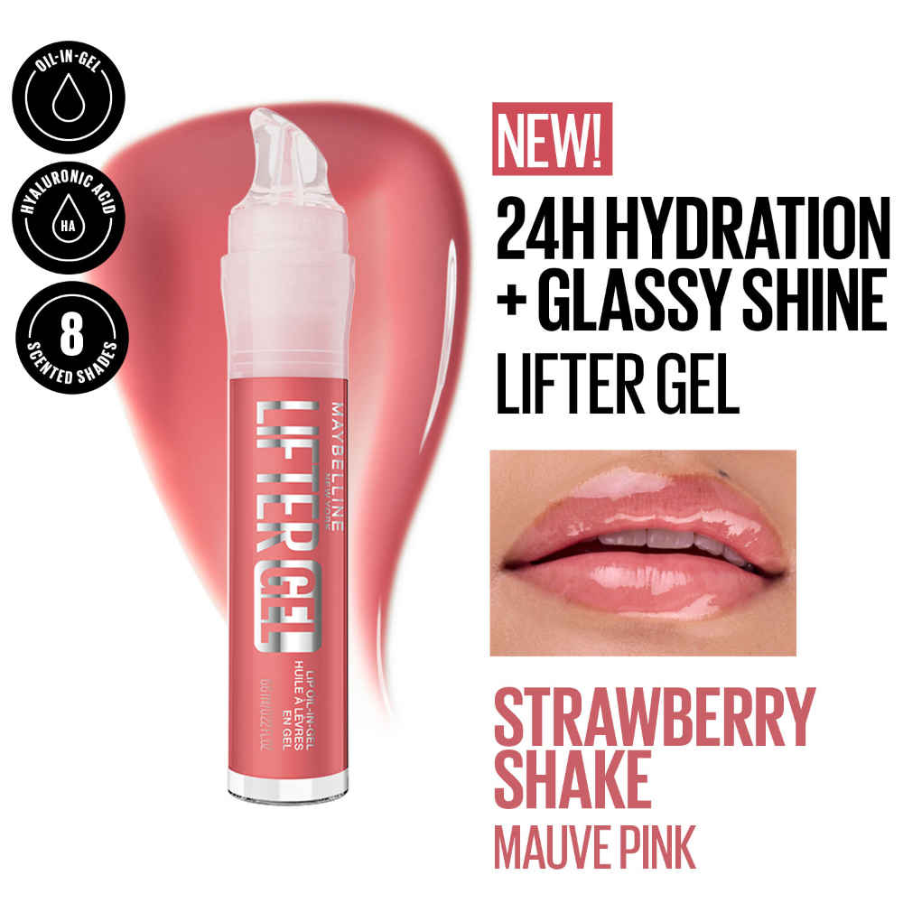 Buy Maybelline New York Lifter Gel Lip Oil In Gel,Glass-like shine,24H Hydration, Strawberry Shake (6.6 ml) - Purplle
