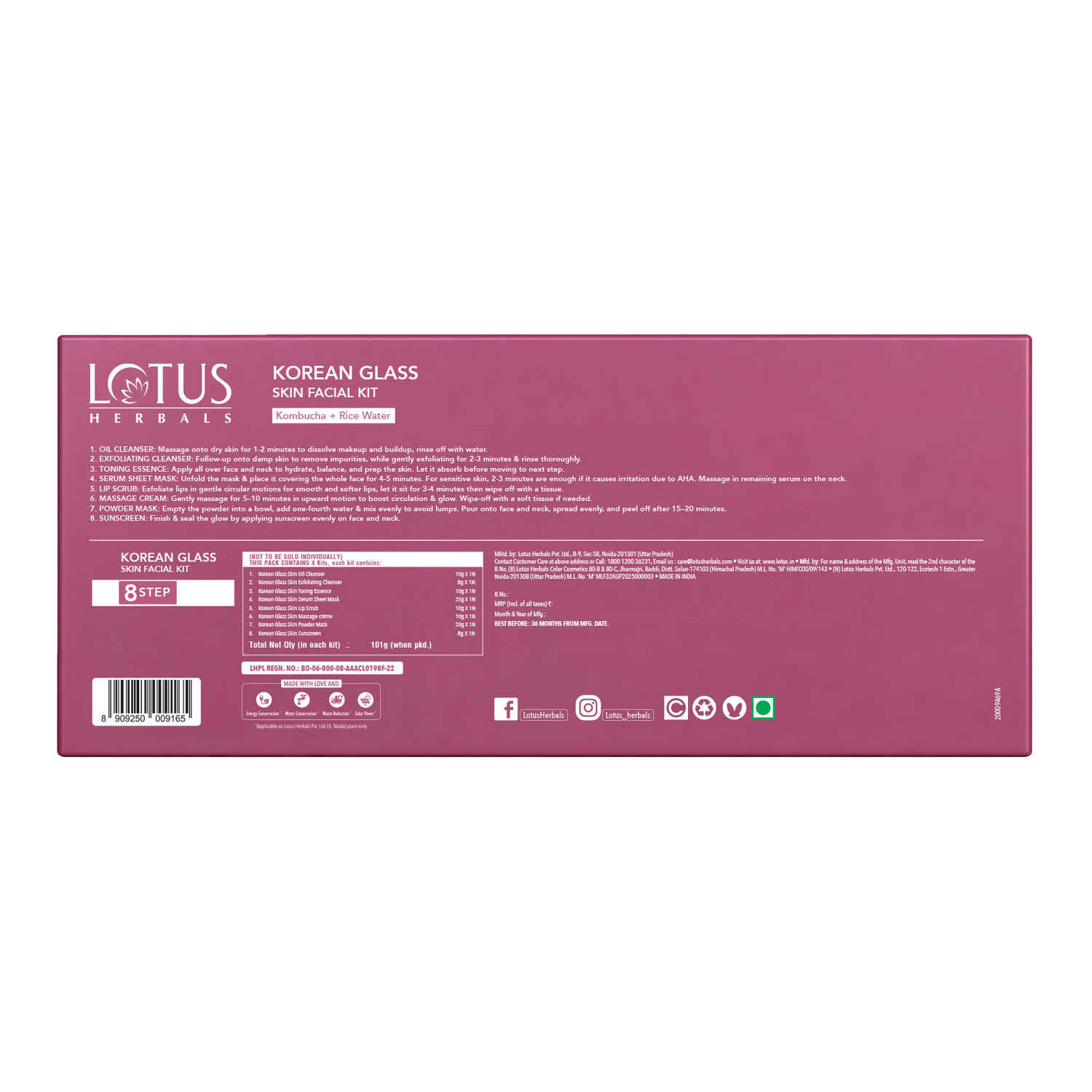 Buy Lotus Herbals Korean Glass Skin 4 -In-1 Facial Kit With Kombucha & Rice Water | 8-Step Single-Use Facial Kit For Brightening, Hydration & Tan Removal | For All Skin Types | (101 gm) - Purplle