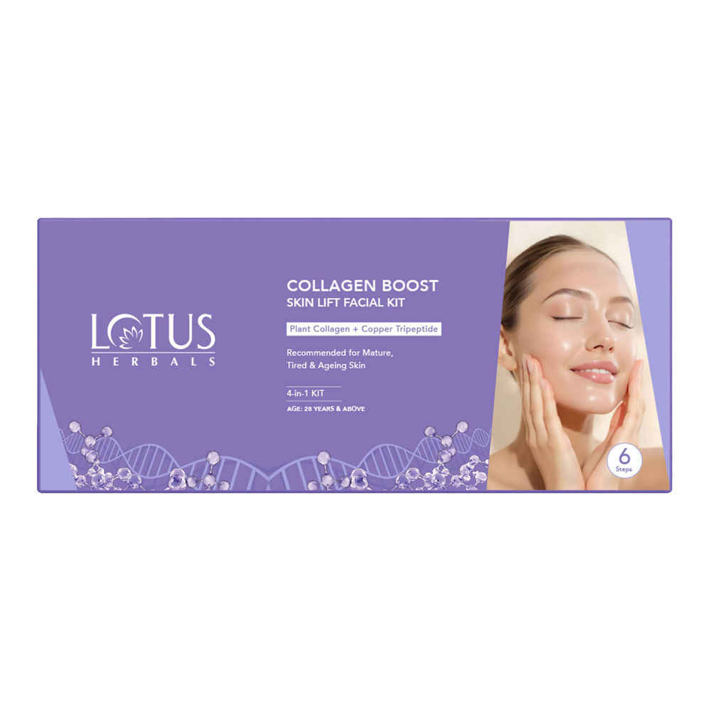 Buy Lotus Herbals Collagen Boost Skin Lift 4 -In-1 Facial Kit With Plant Collagen | 6 - Step Single - Use Anti-Ageing Facial Kit For All Skin Types | Helps Reduce Fine Lines | Salon-Like Facial at Home | (71 gm X 4) (284 gm) - Purplle