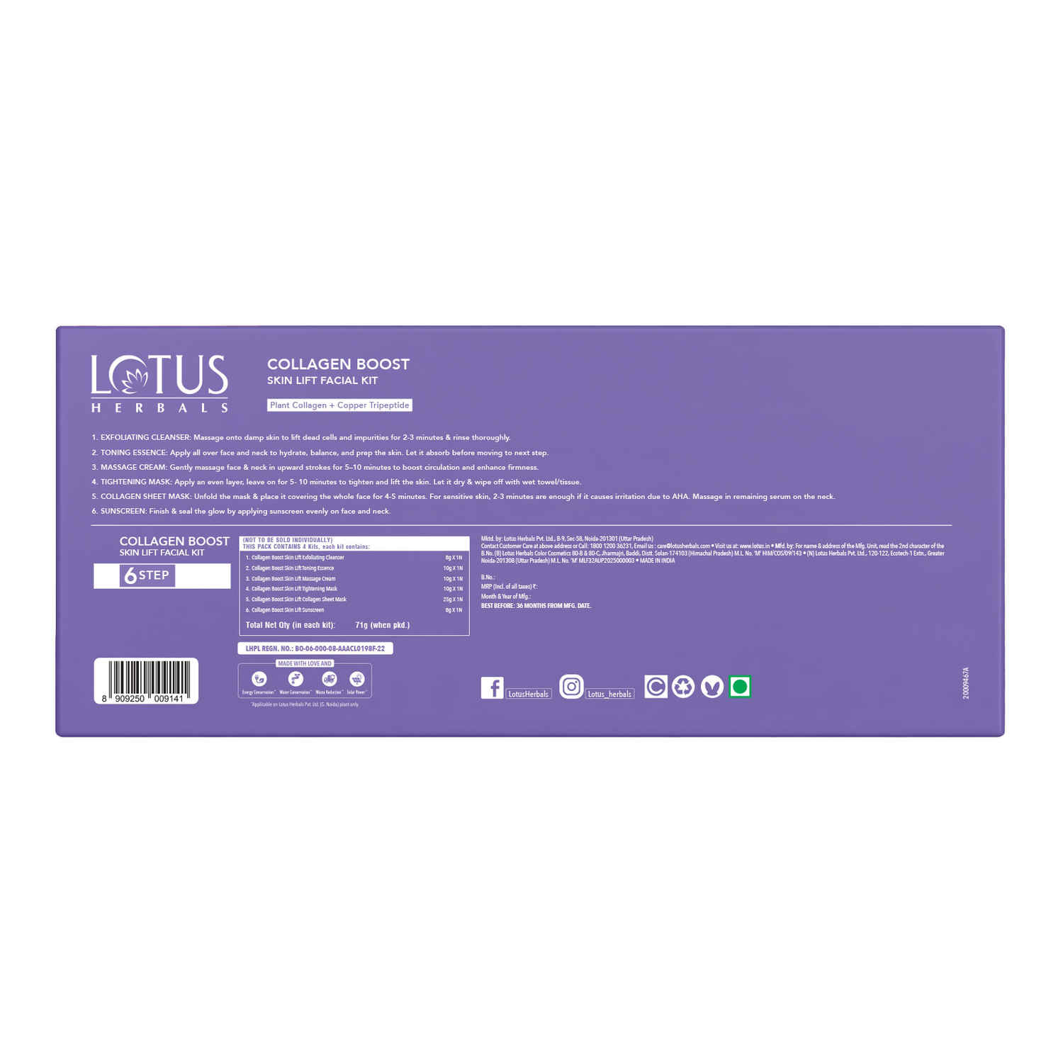 Buy Lotus Herbals Collagen Boost Skin Lift 4 -In-1 Facial Kit With Plant Collagen | 6 - Step Single - Use Anti-Ageing Facial Kit For All Skin Types | Helps Reduce Fine Lines | Salon-Like Facial at Home | (71 gm X 4) (284 gm) - Purplle