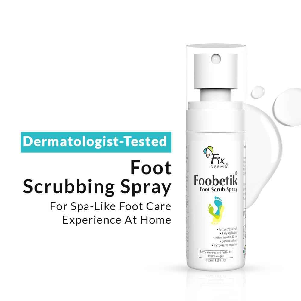 Buy Fixderma Foobetik Foot Scrub Spray with Lactic Acid | 30 sec Foot Facial Spray | Foot Scrubber for Dead Skin | Callus Remover Spray | Heel Scrubber for Feet | Instantly Smooth & Soft Feet - 50 ml - Purplle