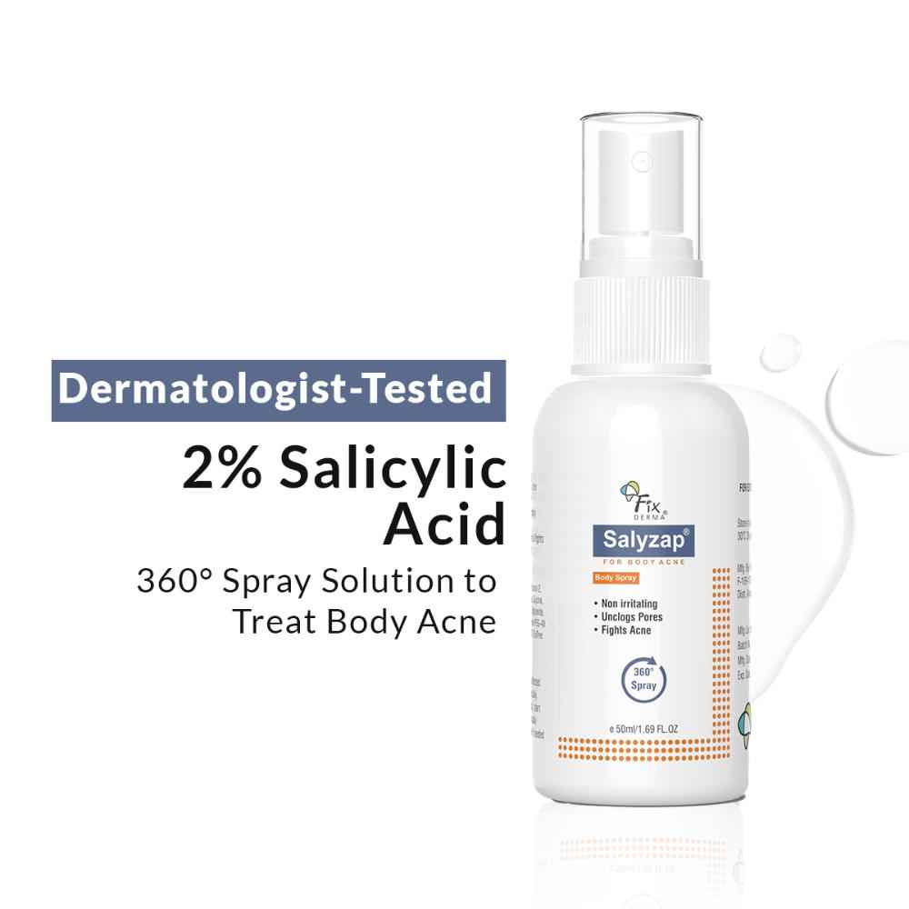 Buy Fixderma Salyzap For Body Acne Body Spray Non Irritating, Unclog Pores, Fights Acne 360 Degree Spray - 50 ml - Purplle