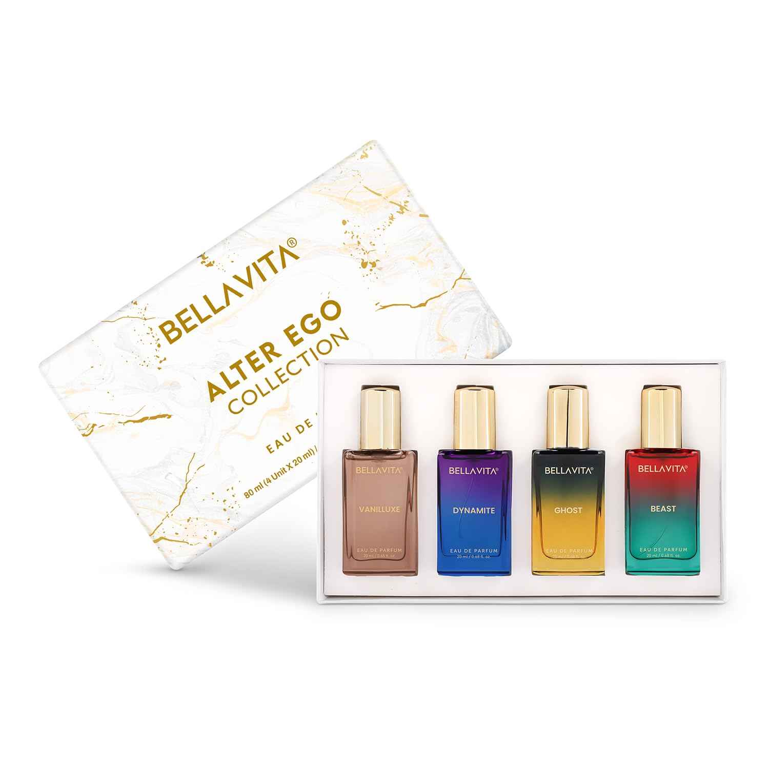 Buy Bella Vita Alter Ego Collection | Long Lasting EDP | Gift for Man and Woman | Perfume for Man and Woman | Vanilla, Caramel & Musk | Floral, Spicy Premium Fragrance for Men and Women 4 x 20 ml - Purplle