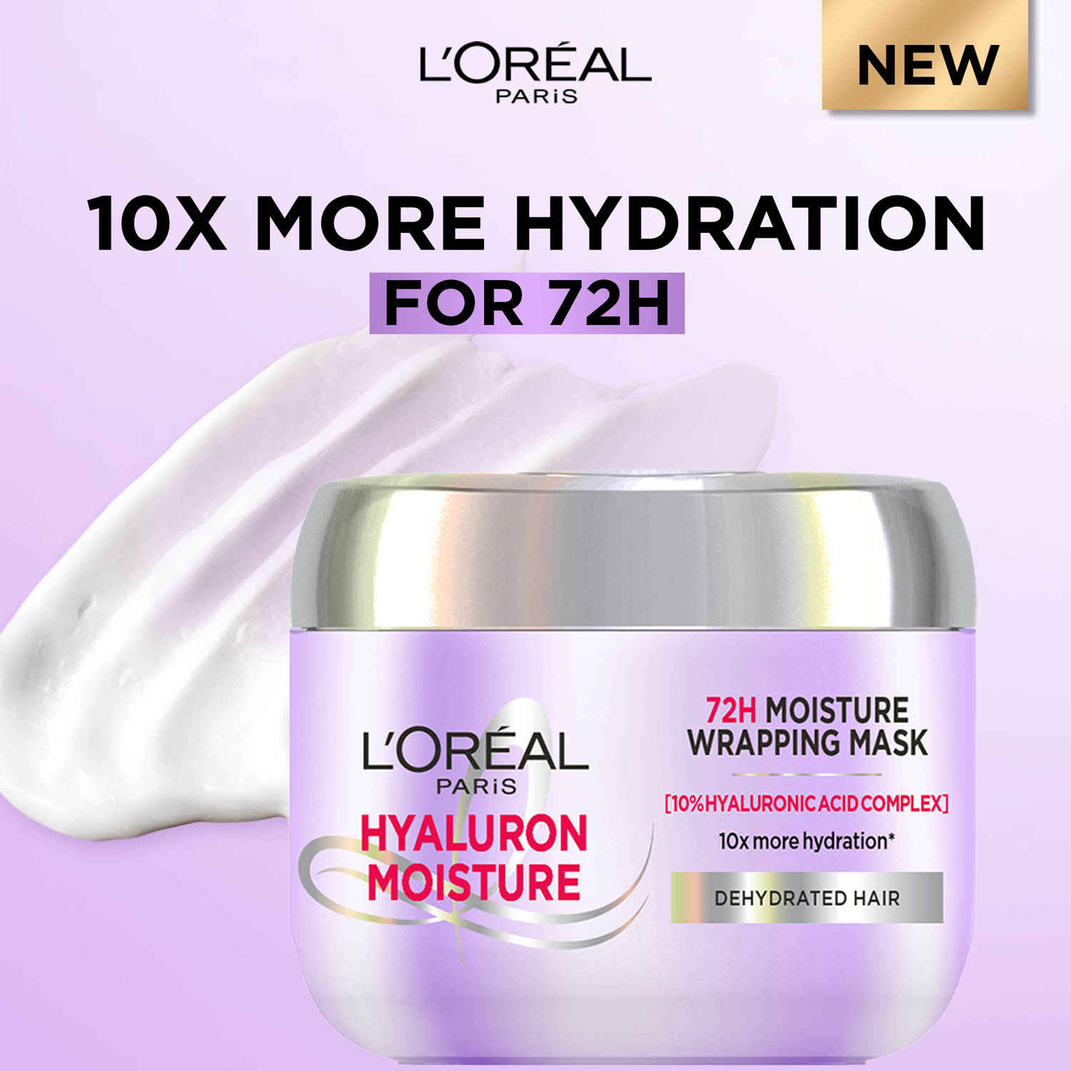 Buy L'Oreal Paris Hyaluron Moisture 72H Moisture Wrapping Hair Mask, with 10% Hyaluronic Acid, for 10x Hydration, (200 gm) - Purplle