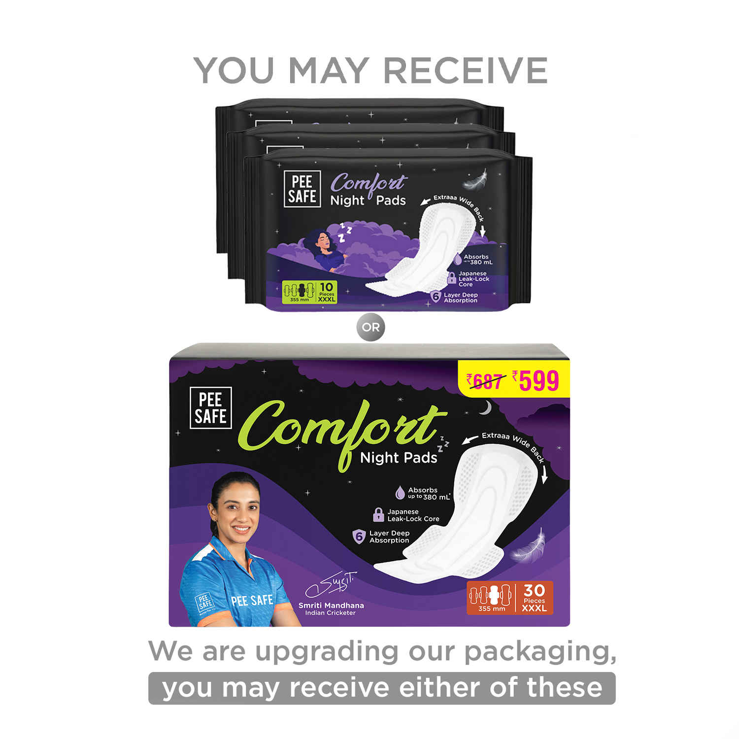 Buy Pee Safe Comfort All Night Pads | Extra Wide Back with Dual Wings | 6 Layer Deep Absorption | Japanese Leak-Lock Technology | Overnight Leak Free Protection | Extra Long 30 pc XXXL (3 XL) - 355mm - Purplle