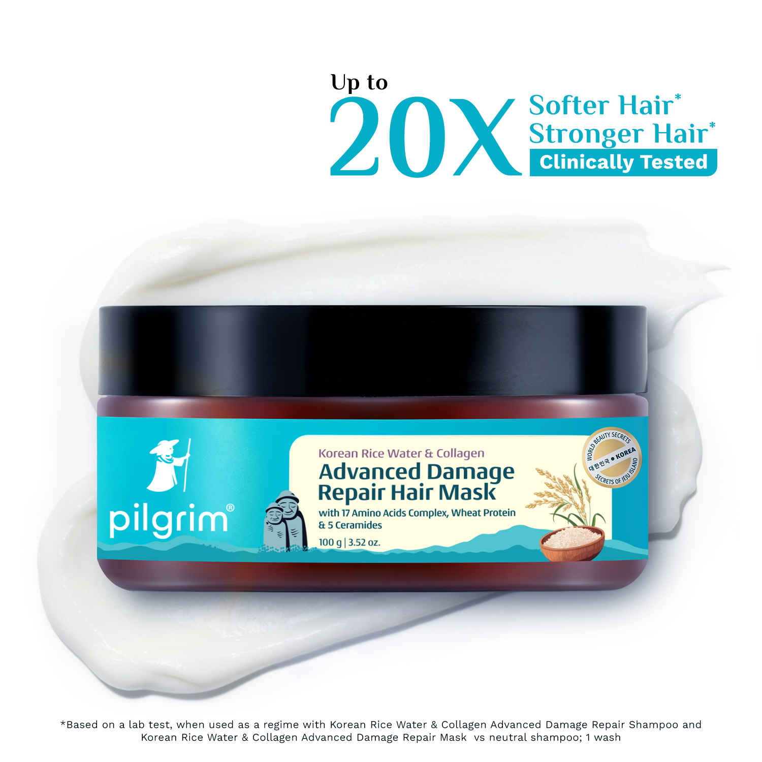 Buy Pilgrim Korean Rice Water & Collagen Advanced Damage Repair Hair Mask For Dry & Frizzy Hair Paraben Free Upto 20x Softer And Stronger Hair (100 gm) - Purplle