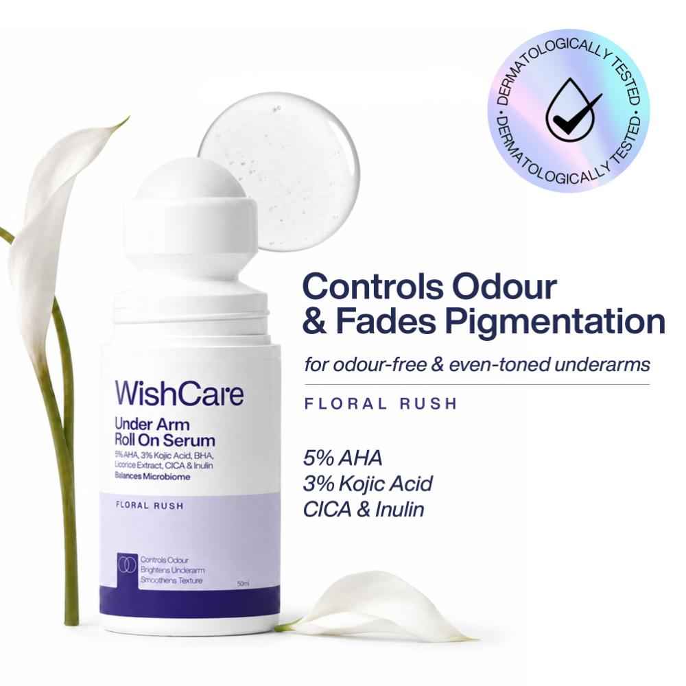 Buy WishCare Underarm Roll On Serum-5% AHA,3% Kojic Acid,Inulin - Lightening & Odor Control - Floral Rush (50 ml) - Purplle