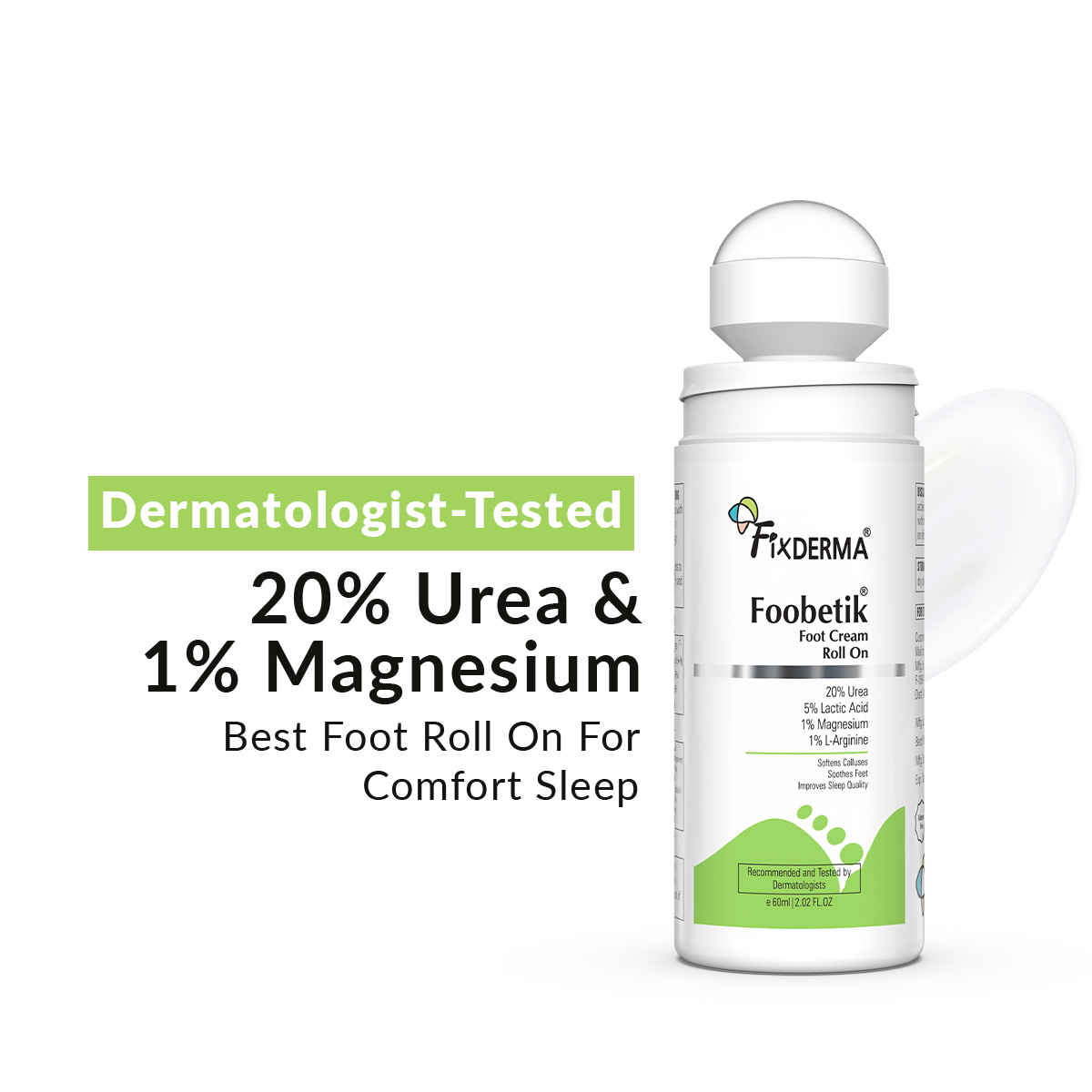 Buy Fixderma Foobetik 20% Urea Foot Roll On For Cracked Heels with 5% Lactic Acid 60 ml - Purplle