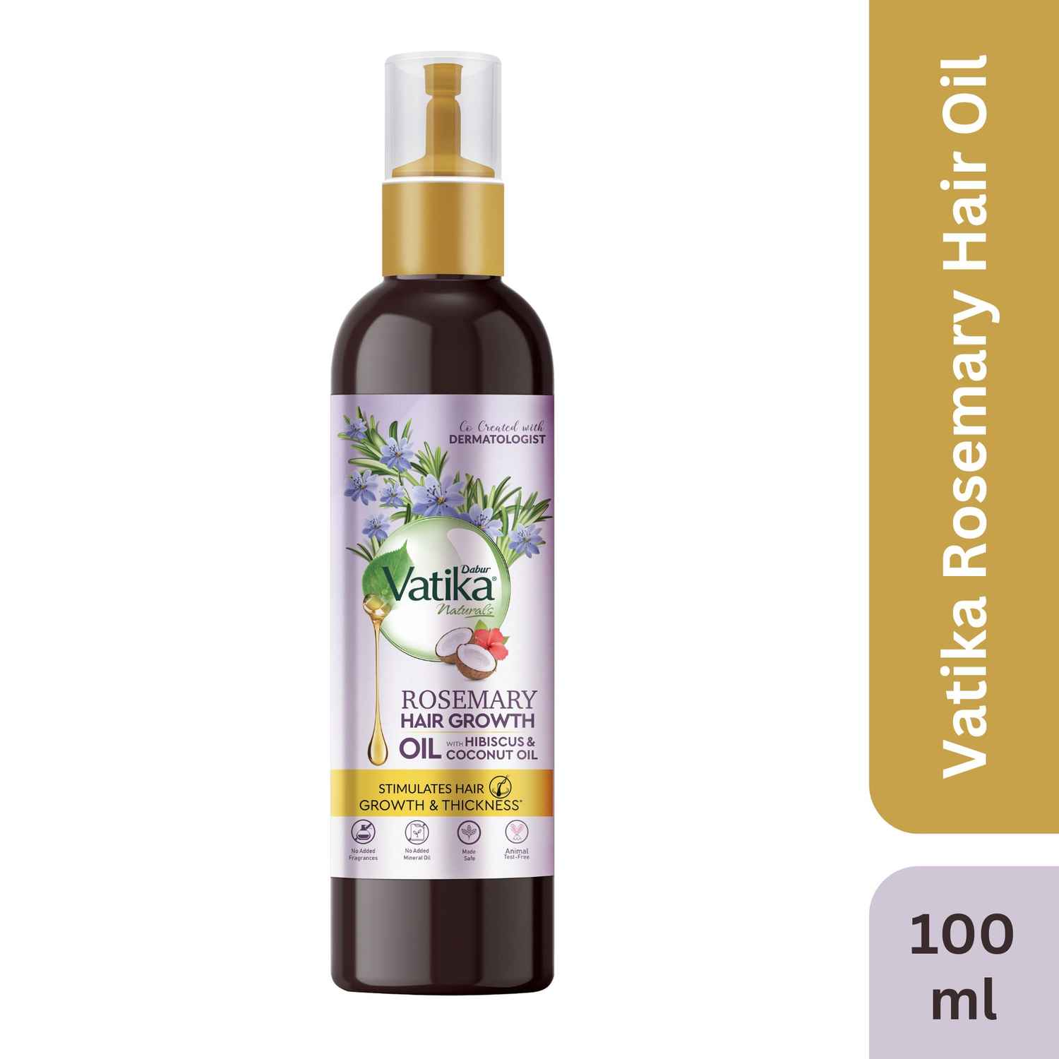 Buy Dabur Vatika Rosemary Hair Growth Oil With Hibiscus&Coconut Oil - 100 ml | Stimulates Hair Growth And Thickness | Reduces Hair Fall | Rejuvenates Scalp | Co-Created With Dermatologist | No Mineral Oil & Fragrances |Animal Test Free - Purplle