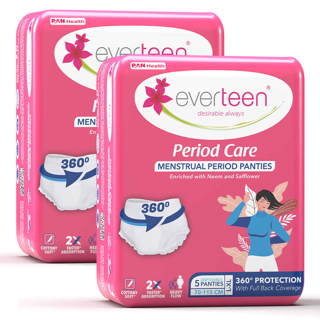 Buy Everteen Period Panties L-XL (5 Disposable Panties Each) | Cottony Soft | Leak Proof | Neem & Safflower - Pack of 2 (10 pc) - Purplle