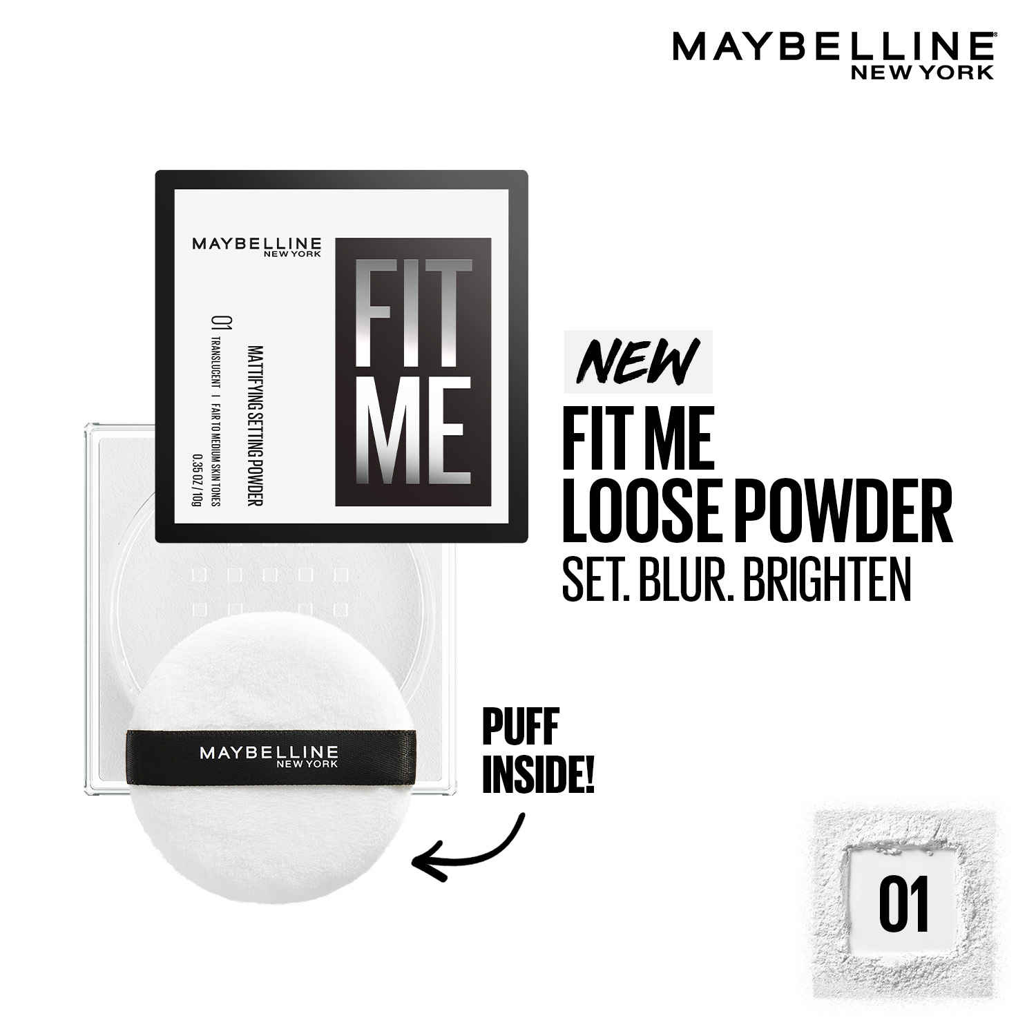 Buy Maybelline fit me loose powder 16h setting powder brightening pore blurring oil-control-01, (10 gm) - Purplle