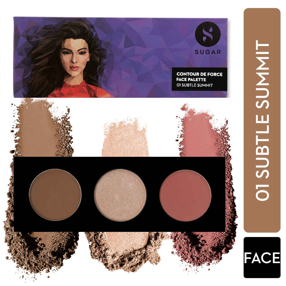 Buy SUGAR Cosmetics Contour De Force Face Palette for Makeup | Includes Matte Bronzer, Highlighter & Blush | Makeup Palette with Built-in Mirror - 01 Subtle Summit - 12 gm - Purplle