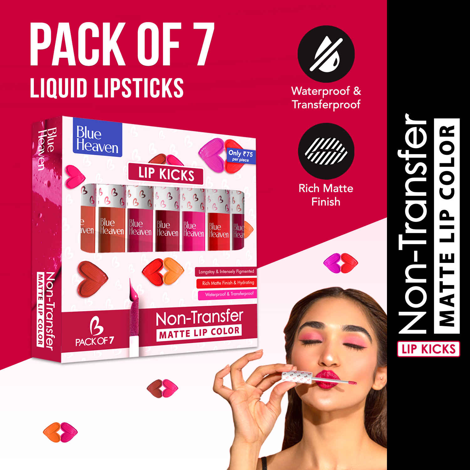Buy Blue Heaven Lip Kicks Non Transfer Lip Color Pack of 7, 19.6 ml - Purplle