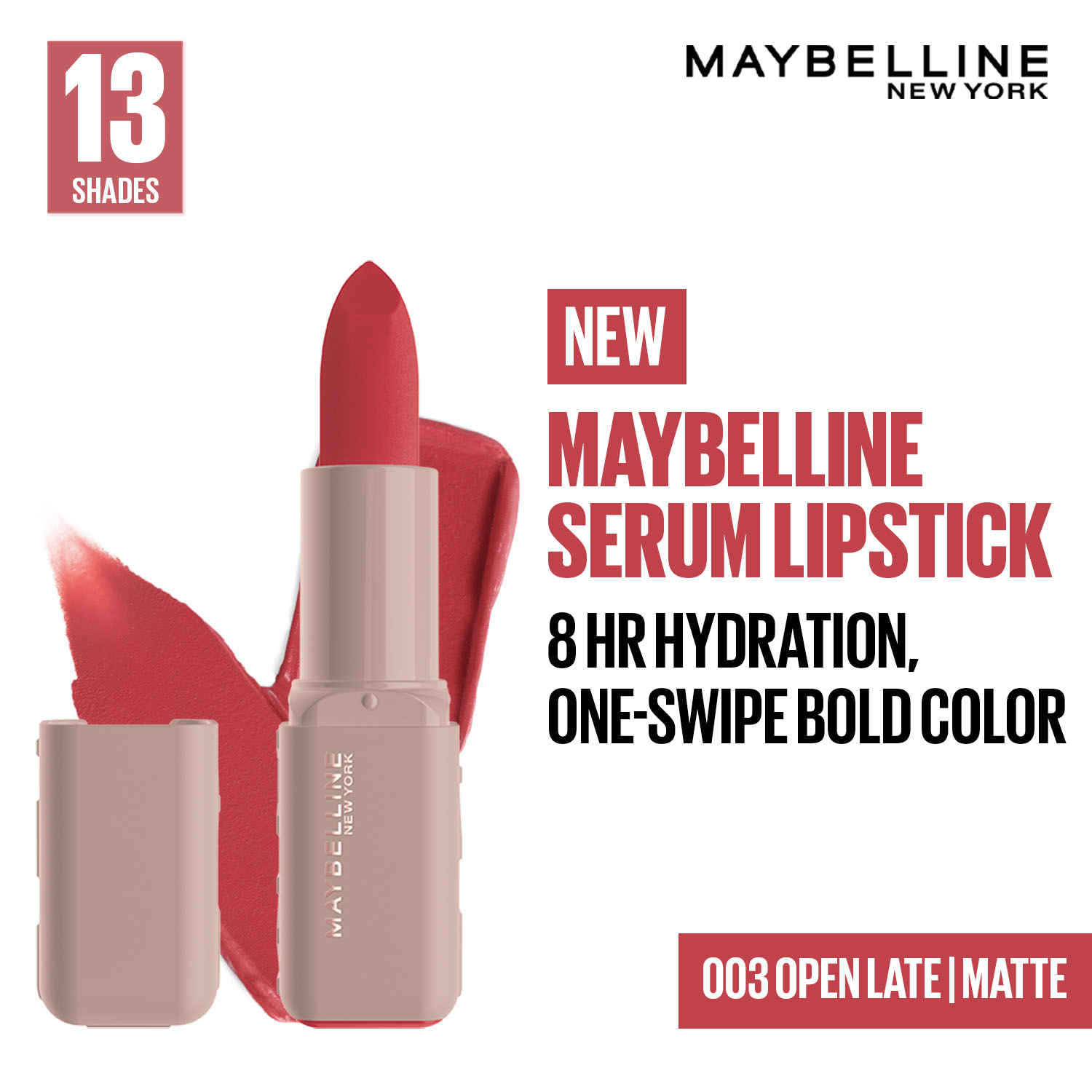 Buy Maybelline New York Serum Lipstick (Matte) 8HR Weightless Hydration, One-Swipe Bold Color, Pink - 003 Open Late, 3.4 gm - Purplle