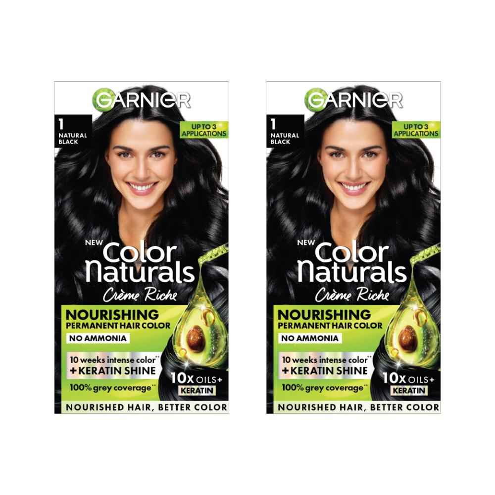 Buy Garnier Color Naturals Shade 1 Natural Black Hair Color with Keratin - Permanent & Ammonia Free (70 ml + 60 gm) (Pack of 2) - Purplle