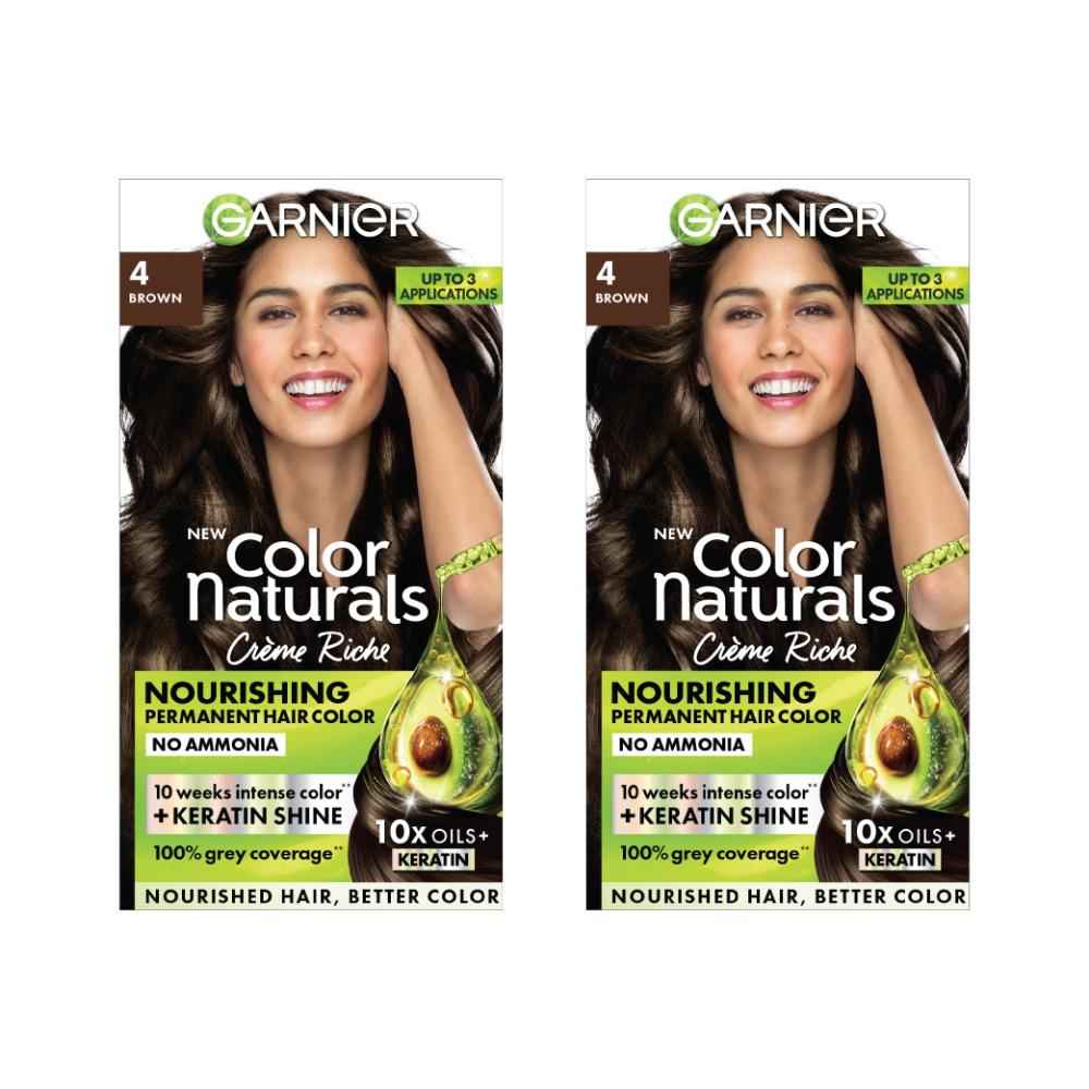 Buy Garnier Color Naturals Shade 4 Brown Hair Color with Keratin - Permanent & Ammonia Free (70 ml + 60 gm) (Pack of 2) - Purplle